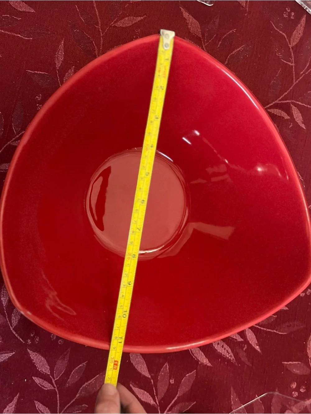 Pier 1 Imports Red Triangular Serving Bowl 11” Glossy Ceramic Stoneware Modern